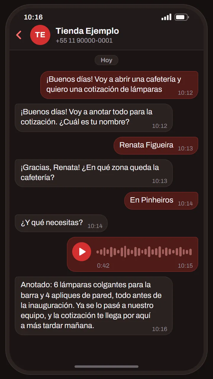 Conversación de ejemplo: el agente recopila los datos para una cotización